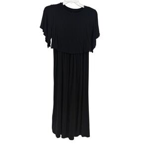 Isabel Maternity Nursing Maxi Dress Women XS Black Flutter Sleeve‎ Lift Up Layer